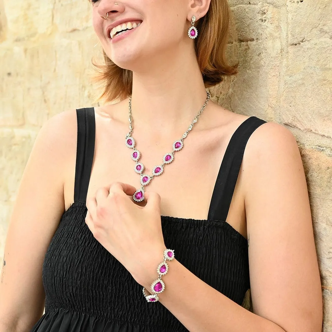 Shop LC Costume Jewelry Set for Women Teardrop Necklace Bracelet Earrings Crystal Bridal Wedding Jewelry Sets for Brides Bridal Necklace 20" & Bracelet 7.5'' Birthday Gifts