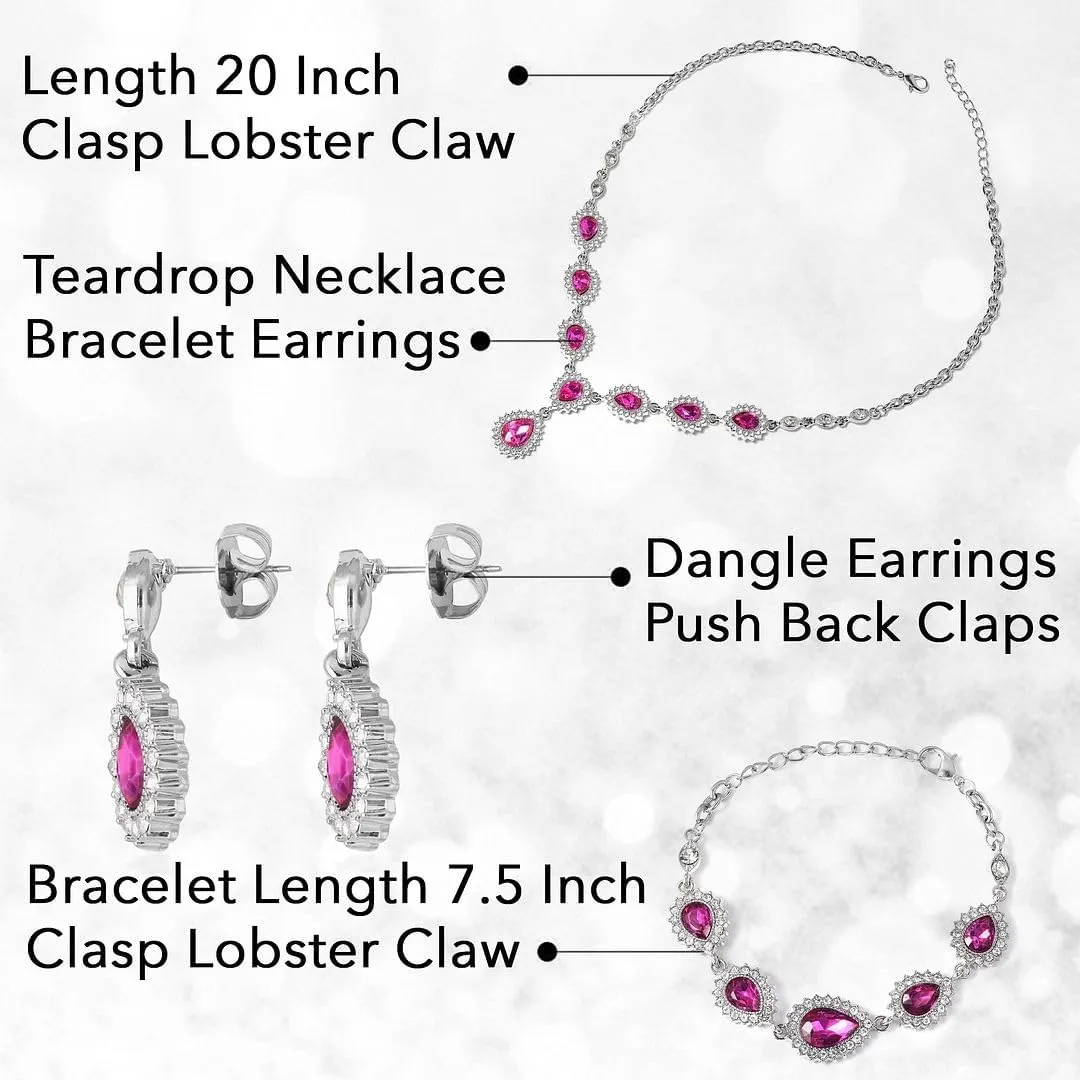 Shop LC Costume Jewelry Set for Women Teardrop Necklace Bracelet Earrings Crystal Bridal Wedding Jewelry Sets for Brides Bridal Necklace 20" & Bracelet 7.5'' Birthday Gifts