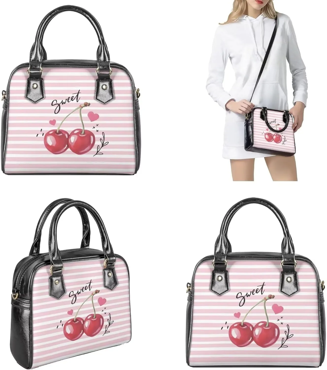 Shoulder Bag for Women Travel Leather Saddle Purse Zippered Wallet 3 Pcs