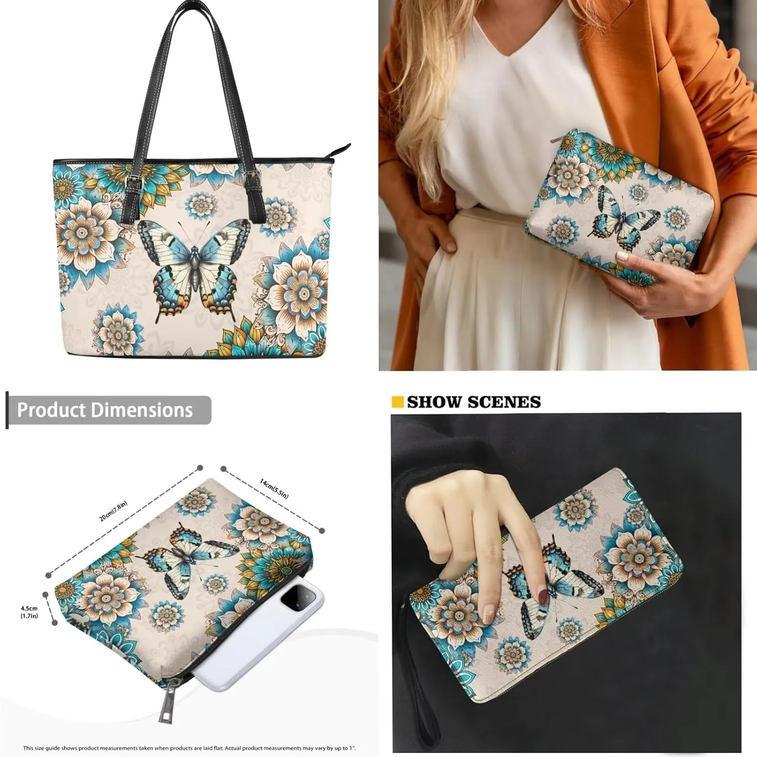 Shoulder Bag Set Leather Tote Handbags with Portable Makeup Bag and Wristlet Wallet for Women, 3 Pieces