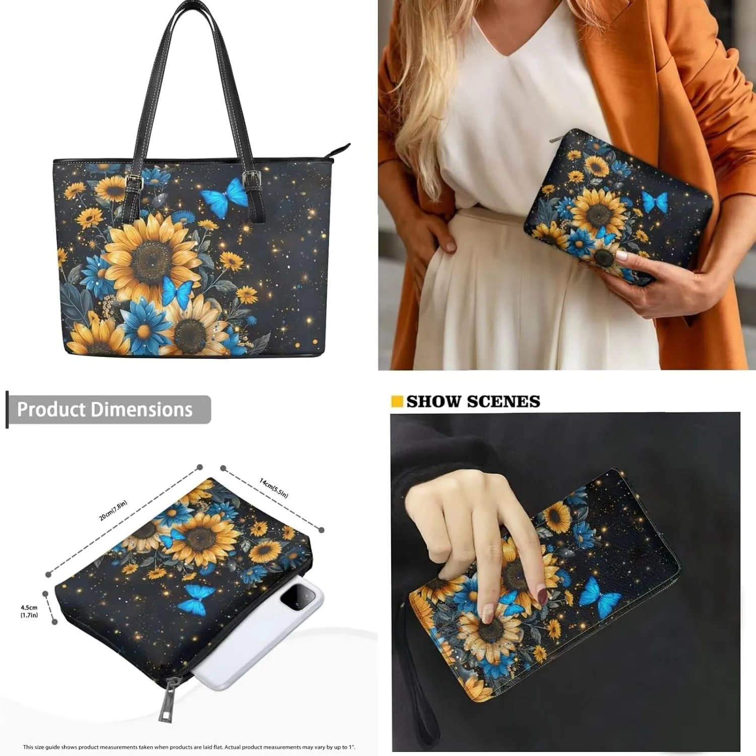 Shoulder Bag Set Leather Tote Handbags with Portable Makeup Bag and Wristlet Wallet for Women, 3 Pieces