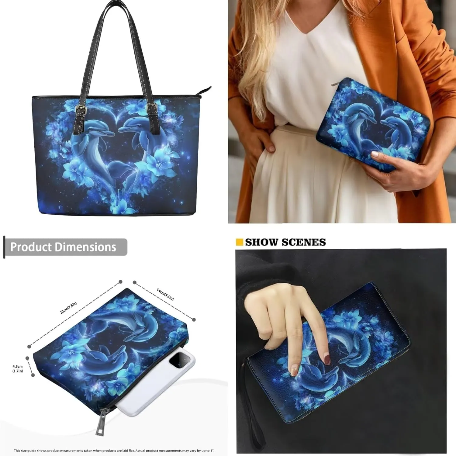 Shoulder Bag Set Leather Tote Handbags with Portable Makeup Bag and Wristlet Wallet for Women, 3 Pieces