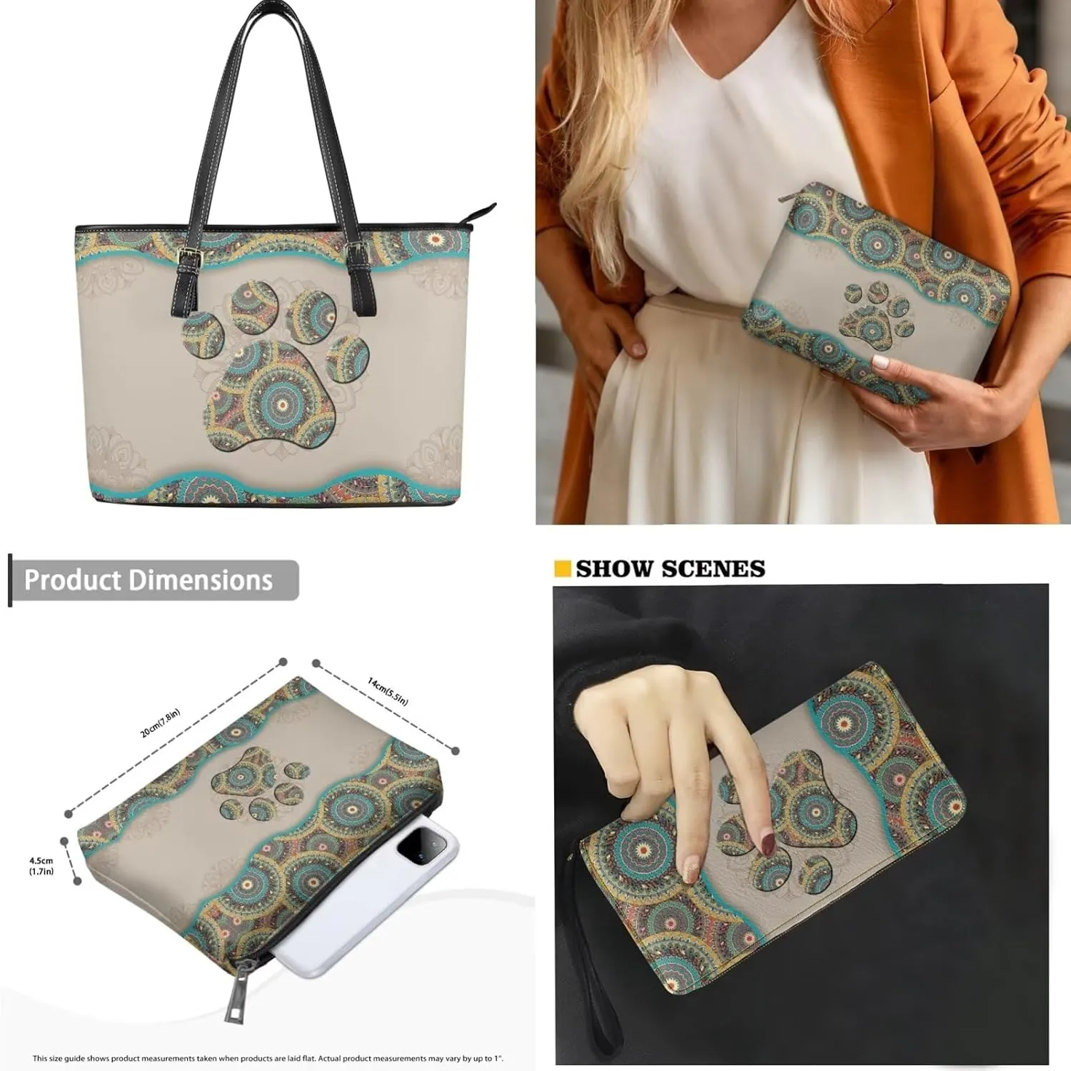 Shoulder Bag Set Leather Tote Handbags with Portable Makeup Bag and Wristlet Wallet for Women, 3 Pieces