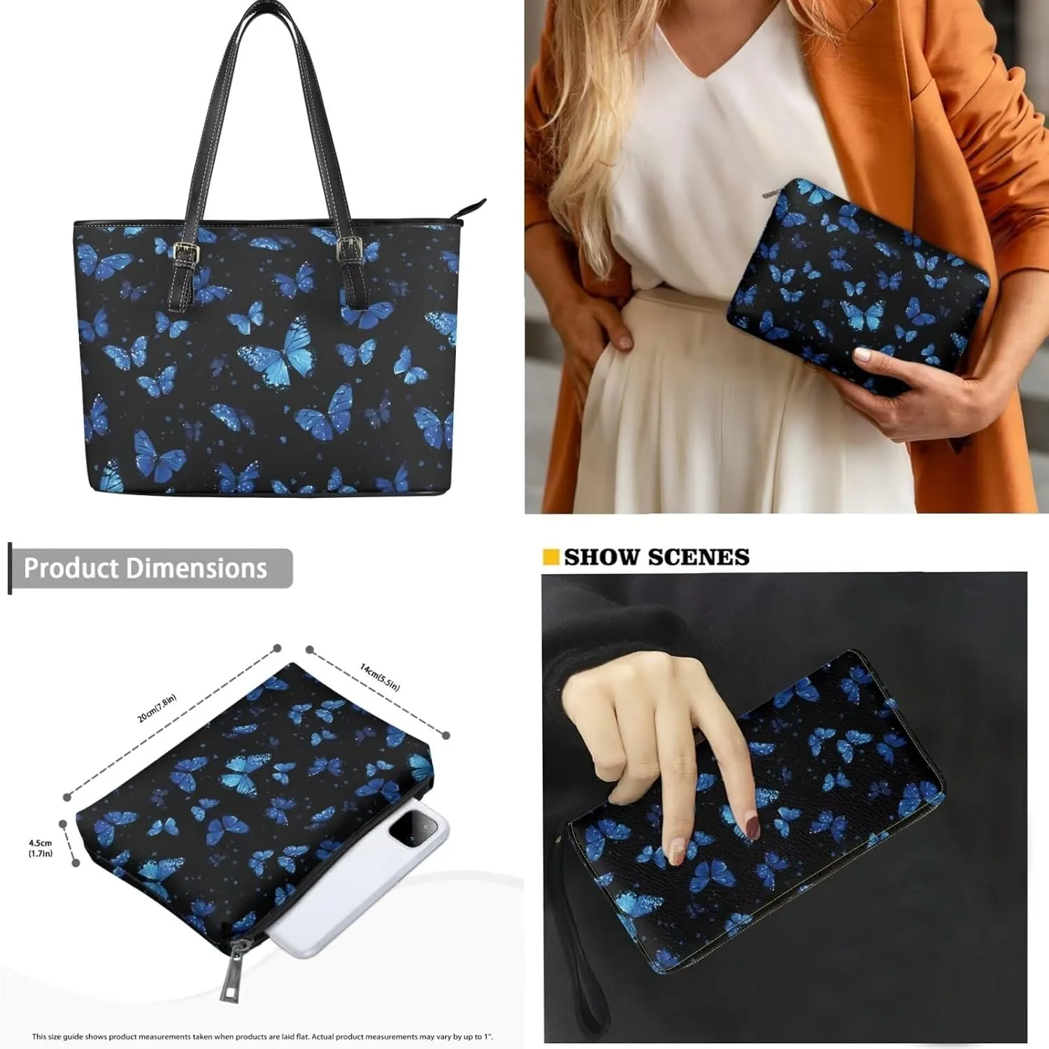 Shoulder Bag Set Leather Tote Handbags with Portable Makeup Bag and Wristlet Wallet for Women, 3 Pieces