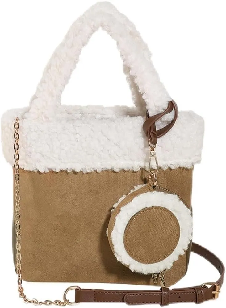 Shoulder for Women Suede Tote Soft Plush Handbag Fluffy Crossbody Vintage Messenger Lightweight Satchel Lamb Wool