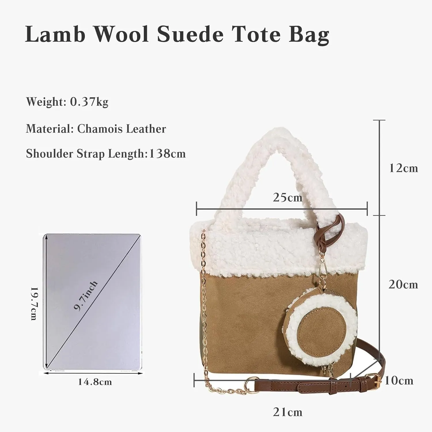 Shoulder for Women Suede Tote Soft Plush Handbag Fluffy Crossbody Vintage Messenger Lightweight Satchel Lamb Wool