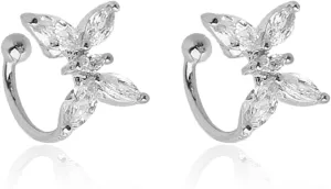 Silver Ear Cuff Earrings for Women Non Piercing Rhinestone Flower Faux Earring Cuff Earring Cuffs Non Pierced Lightweight Hypoallergenic Cartilage Earrings Fake Earrings Jewelry Gift