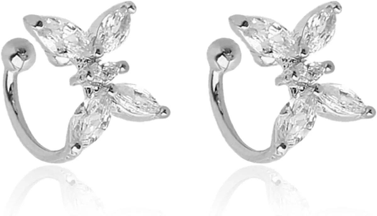 Silver Ear Cuff Earrings for Women Non Piercing Rhinestone Flower Faux Earring Cuff Earring Cuffs Non Pierced Lightweight Hypoallergenic Cartilage Earrings Fake Earrings Jewelry Gift