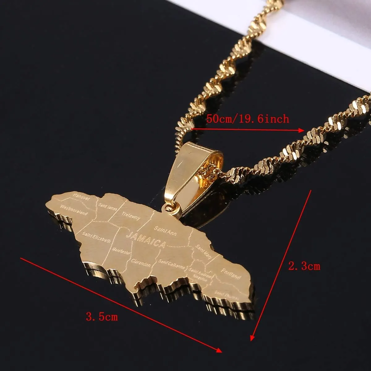 Silver Stainless Steel Jamaica Map Pendant Necklaces Jewellery Heart Jamaican Map Jewelry