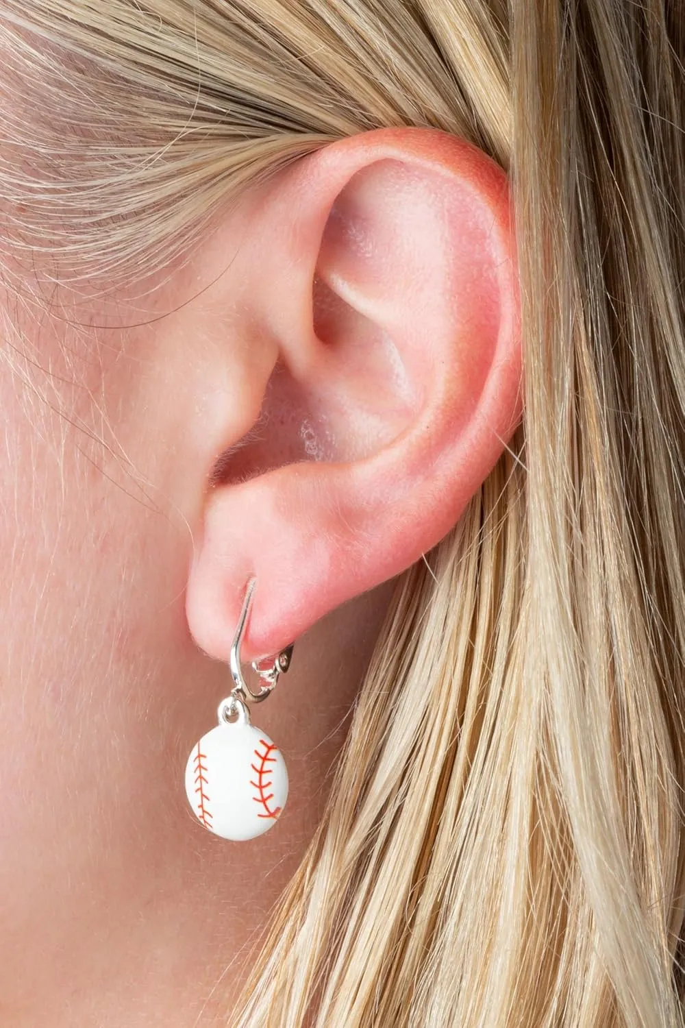 Silver Tone Non Pierced Clip On Sports Dangling Earrings