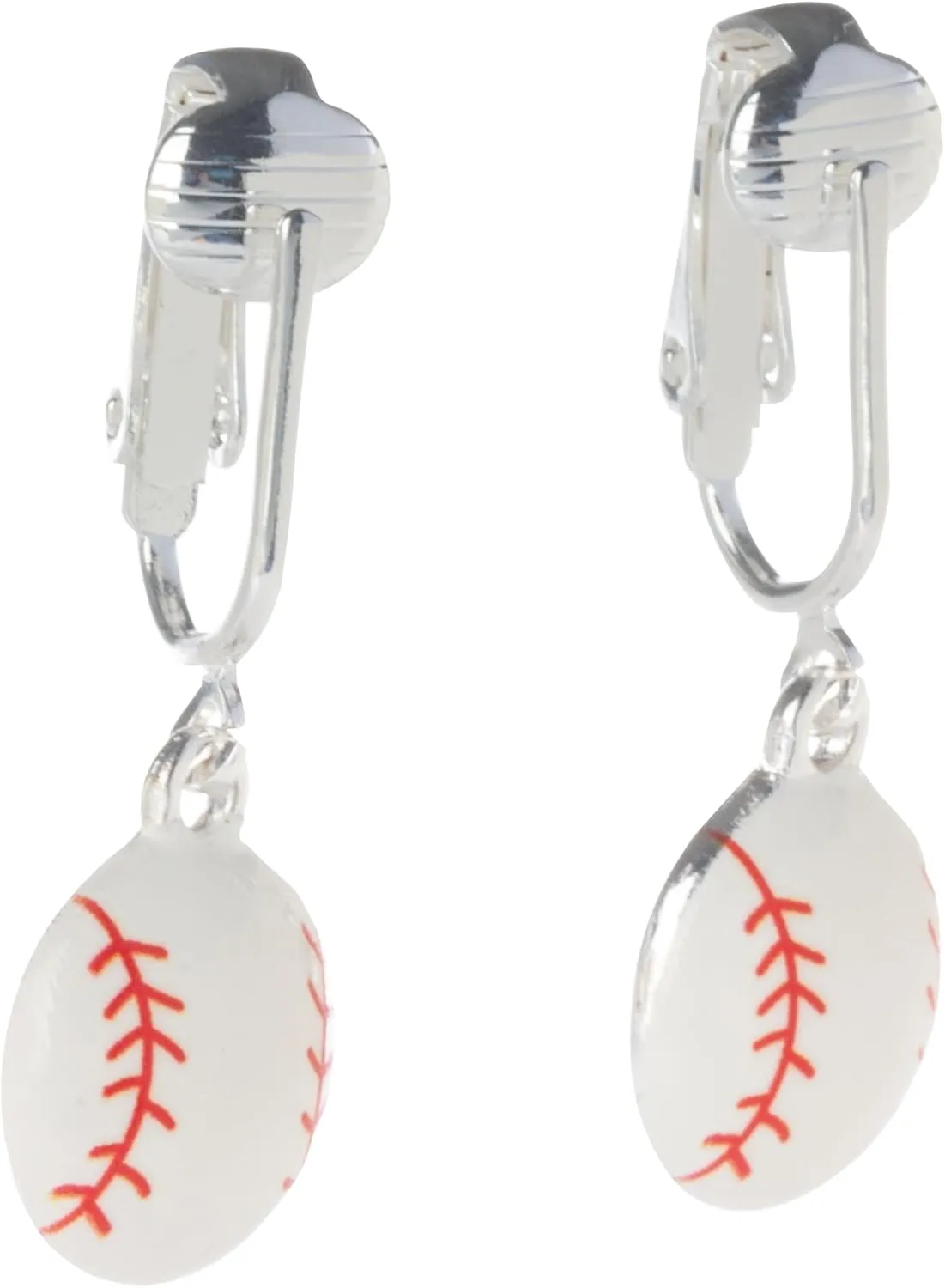 Silver Tone Non Pierced Clip On Sports Dangling Earrings