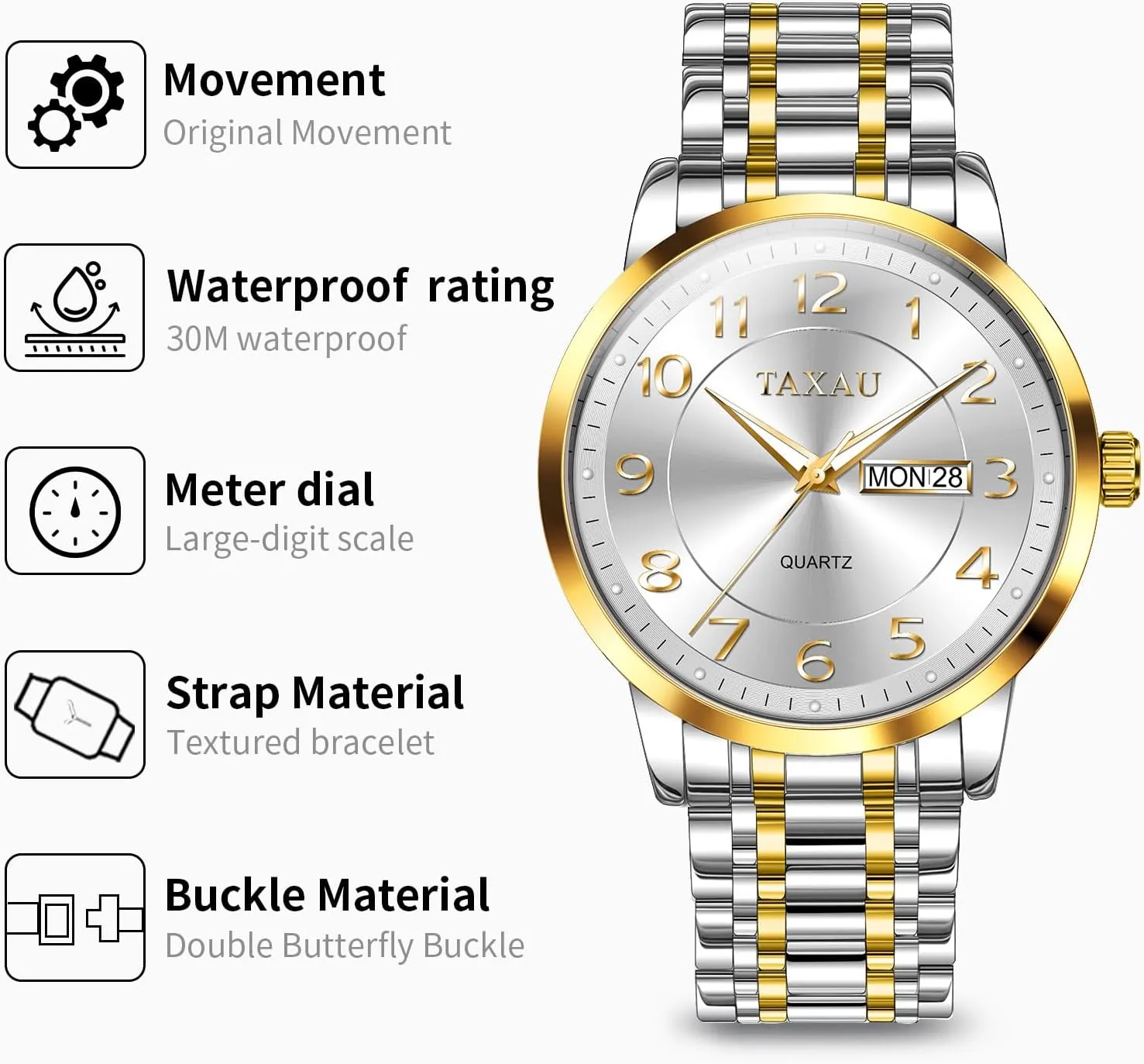 Silver Watch for Men Wrist Watches Luxury Stainless Steel Silver Band Watches for Mens Analog Waterproof Quartz Business Classic Minimalist Casual Dress Men's with Day Date