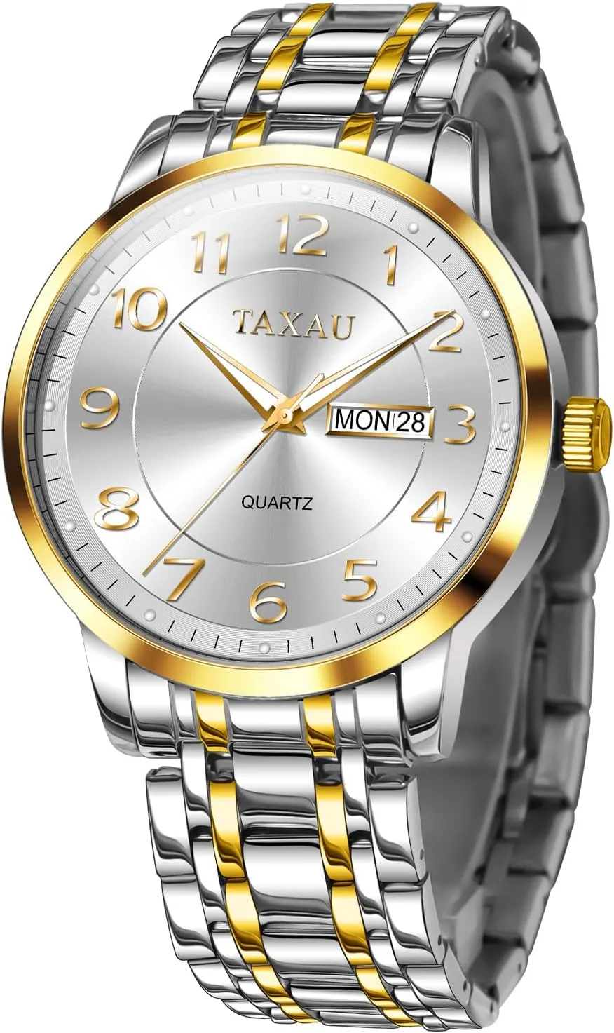Silver Watch for Men Wrist Watches Luxury Stainless Steel Silver Band Watches for Mens Analog Waterproof Quartz Business Classic Minimalist Casual Dress Men's with Day Date