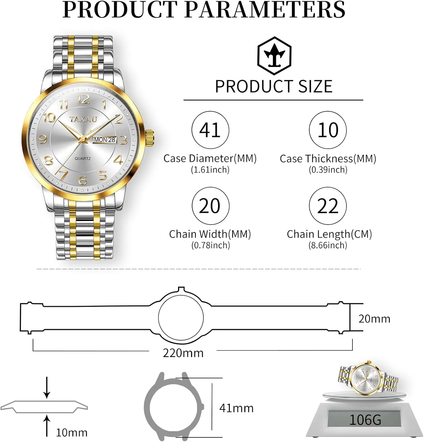 Silver Watch for Men Wrist Watches Luxury Stainless Steel Silver Band Watches for Mens Analog Waterproof Quartz Business Classic Minimalist Casual Dress Men's with Day Date