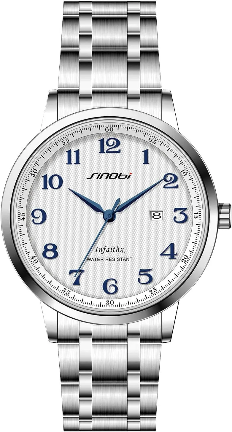 SINOBI Classic Business Mens Watches Arabic Numerals Easy Reader Wristwatches for Men with Calendar Date Water Resistant