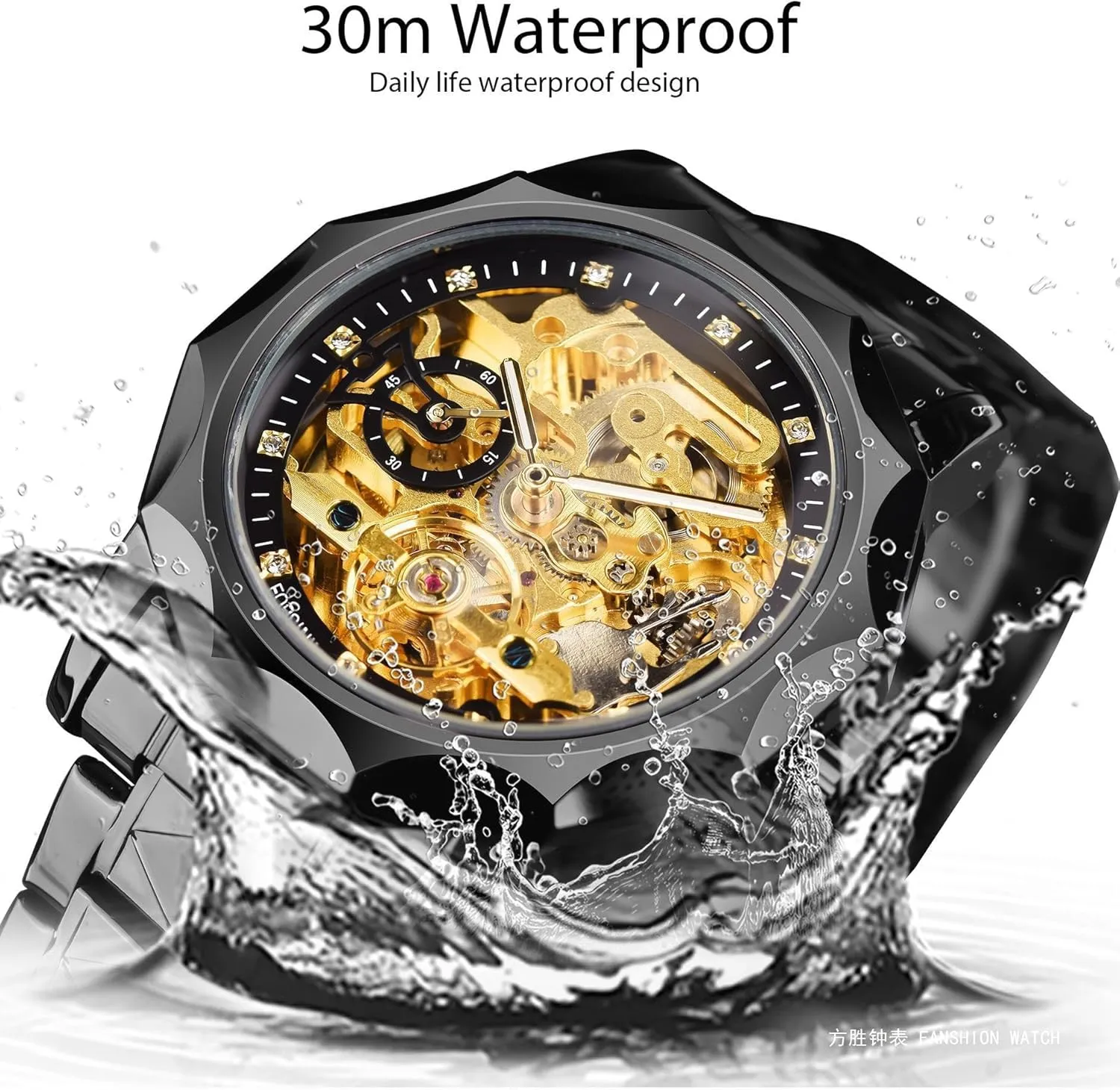Skeleton Dial Mens Mechanical Watch Luxury Automatic Tourbillon Watches Diamond Design Wristwatch