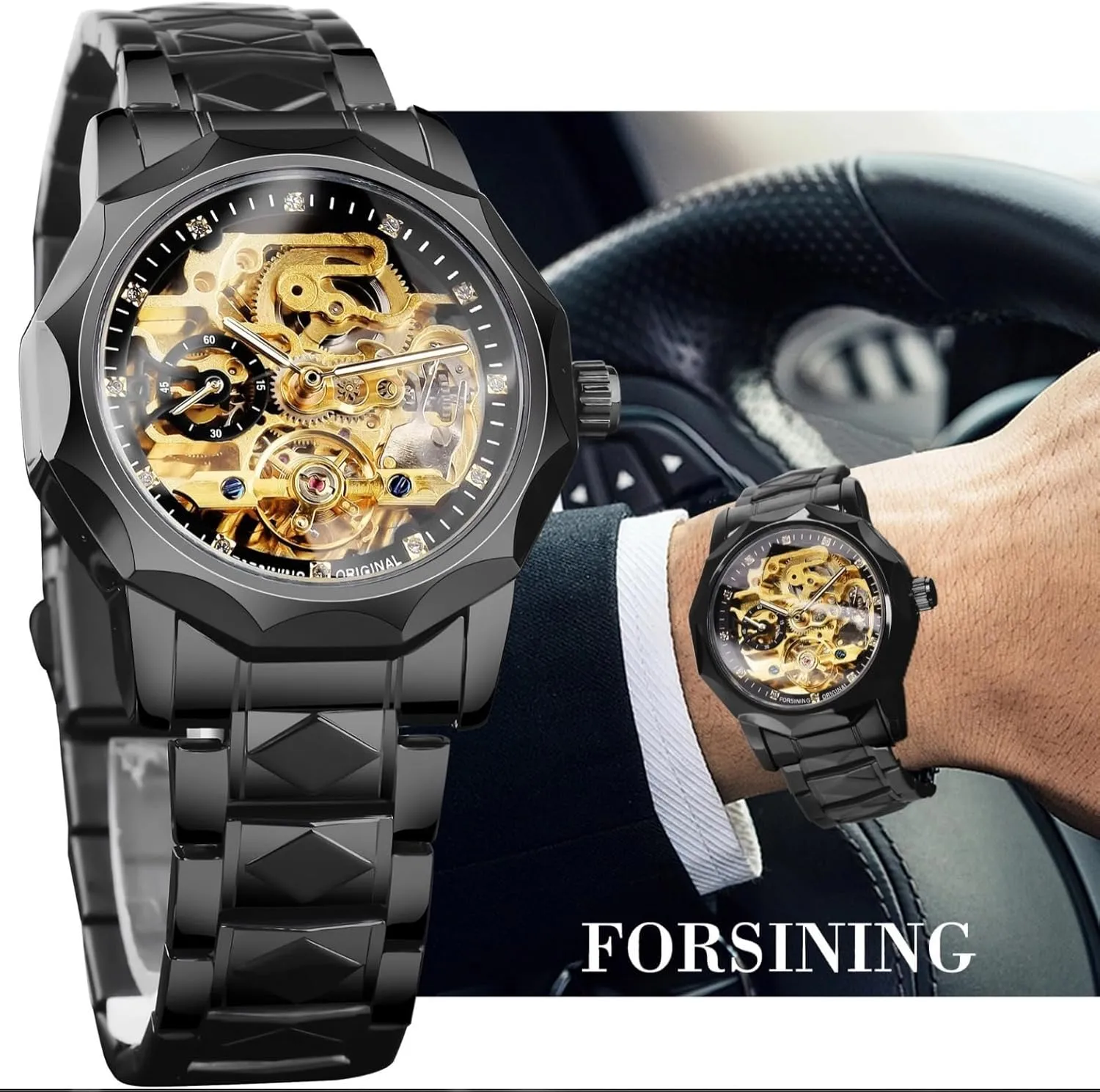 Skeleton Dial Mens Mechanical Watch Luxury Automatic Tourbillon Watches Diamond Design Wristwatch