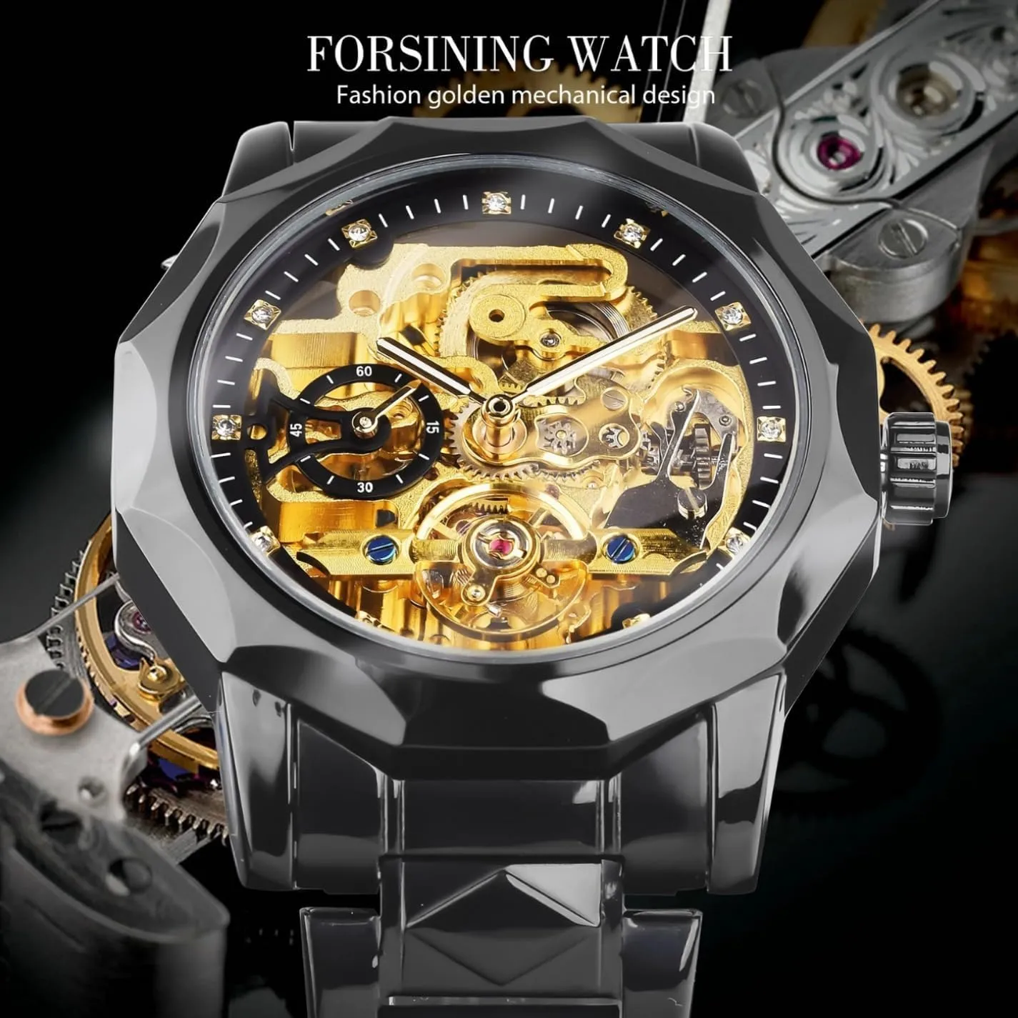 Skeleton Dial Mens Mechanical Watch Luxury Automatic Tourbillon Watches Diamond Design Wristwatch