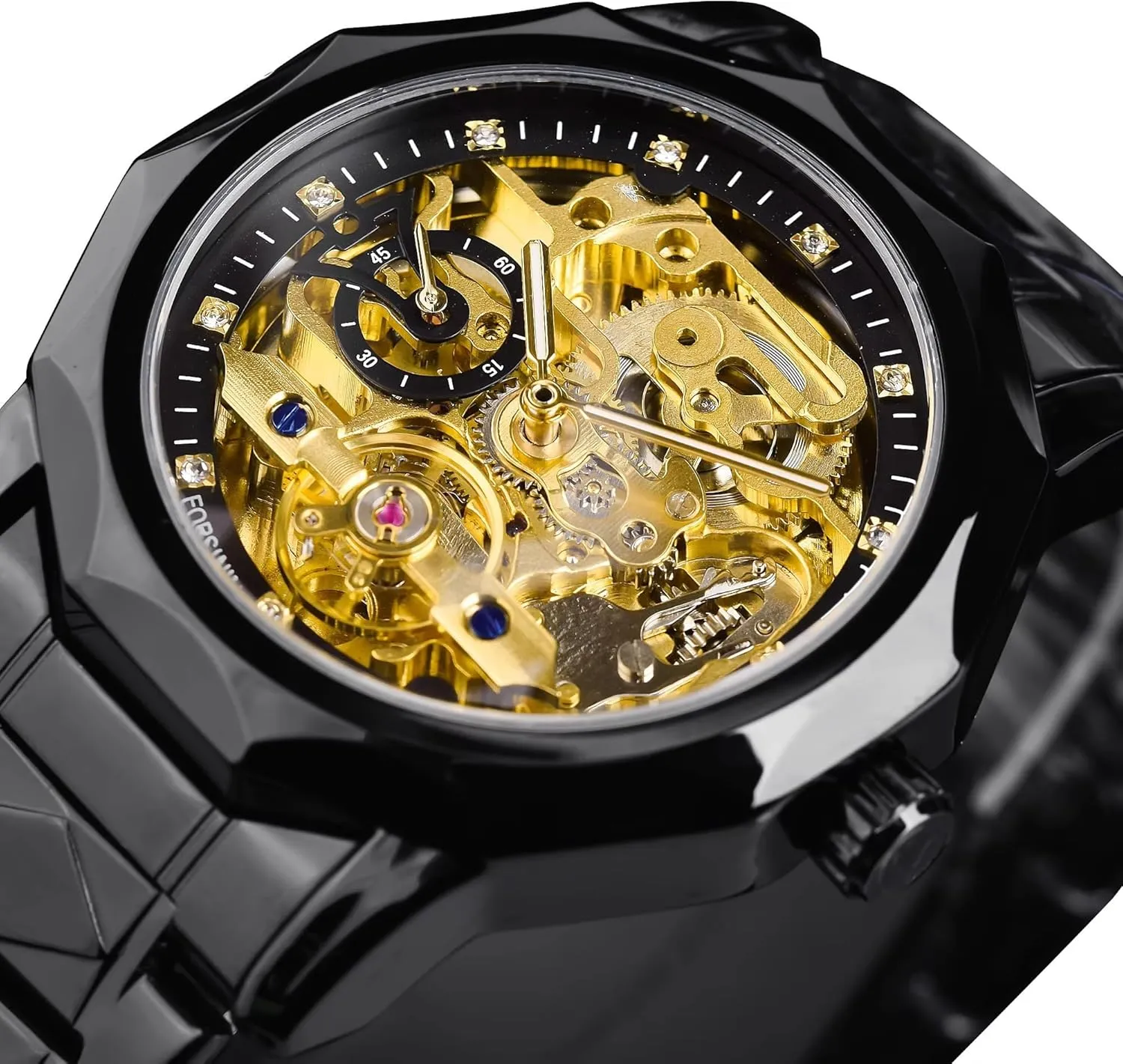 Skeleton Dial Mens Mechanical Watch Luxury Automatic Tourbillon Watches Diamond Design Wristwatch