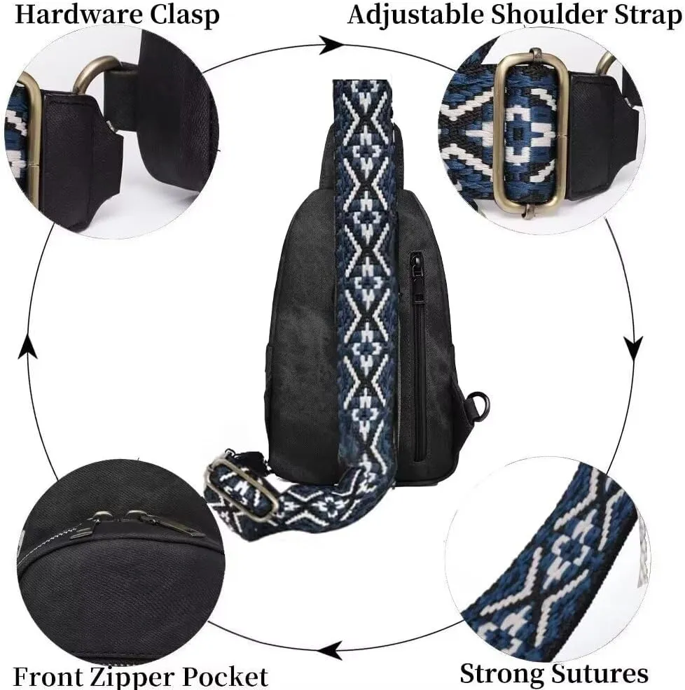 Sling Bag for Women Crossbody Purse Vegan Leather Crossbody Bags Fanny Pack Purse Backpack Over Shoulder Bag with Adjustable Guitar Strap for Travel, Black
