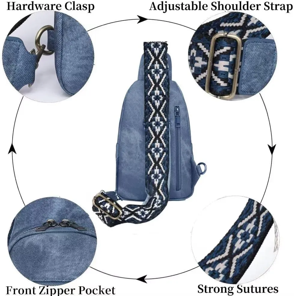 Sling Bag for Women Crossbody Purse Vegan Leather Crossbody Bags Fanny Pack Purse Backpack Over Shoulder Bag with Adjustable Guitar Strap for Travel, Blue