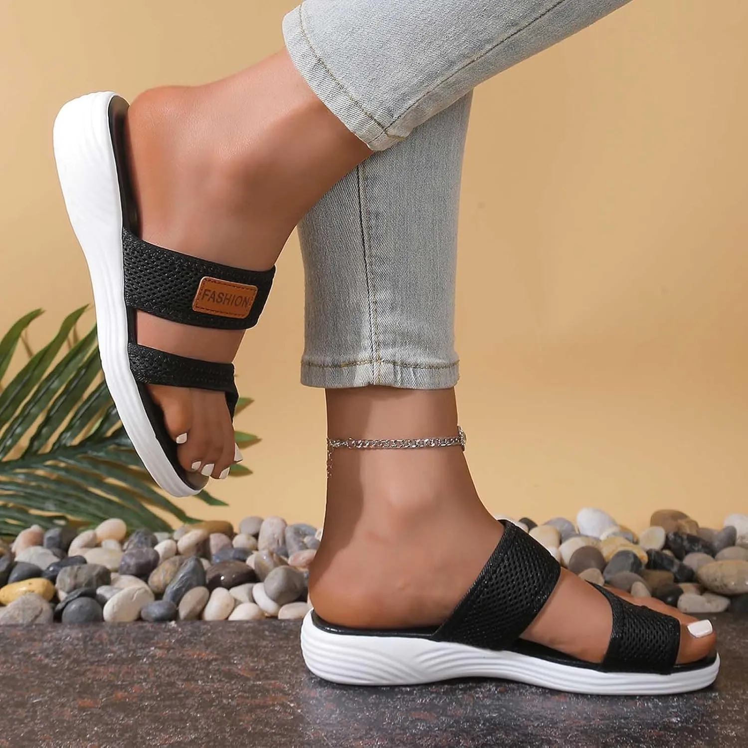 Slippers for Women Arch Support Sandals Summer Beach Sandals Dressy Breathable Slippers Hollow Mesh Slide Sandal