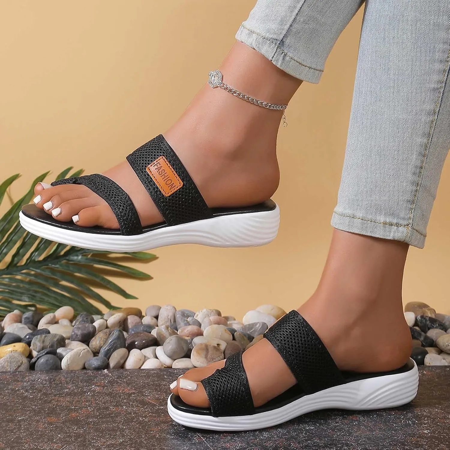 Slippers for Women Arch Support Sandals Summer Beach Sandals Dressy Breathable Slippers Hollow Mesh Slide Sandal