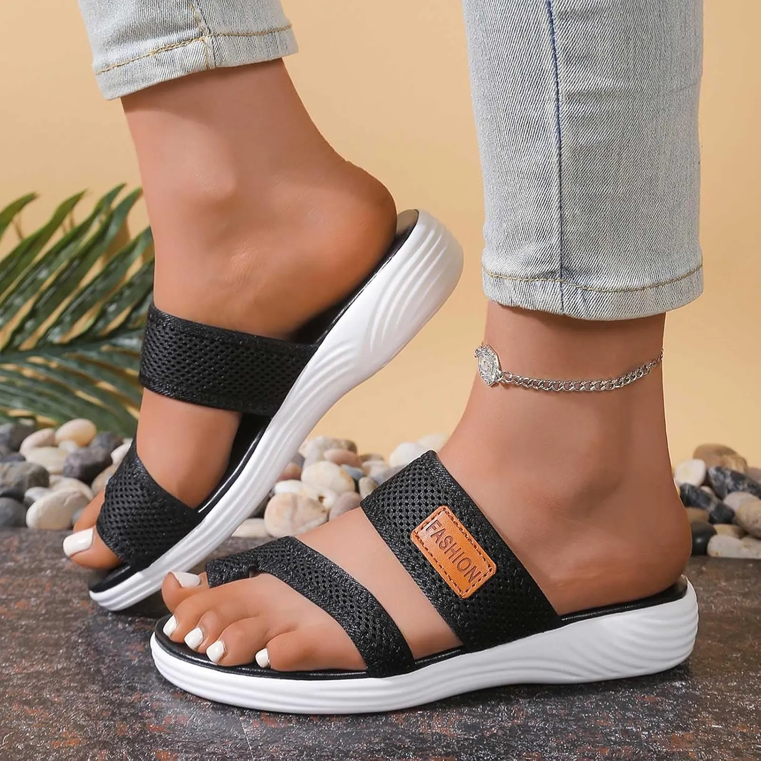 Slippers for Women Arch Support Sandals Summer Beach Sandals Dressy Breathable Slippers Hollow Mesh Slide Sandal