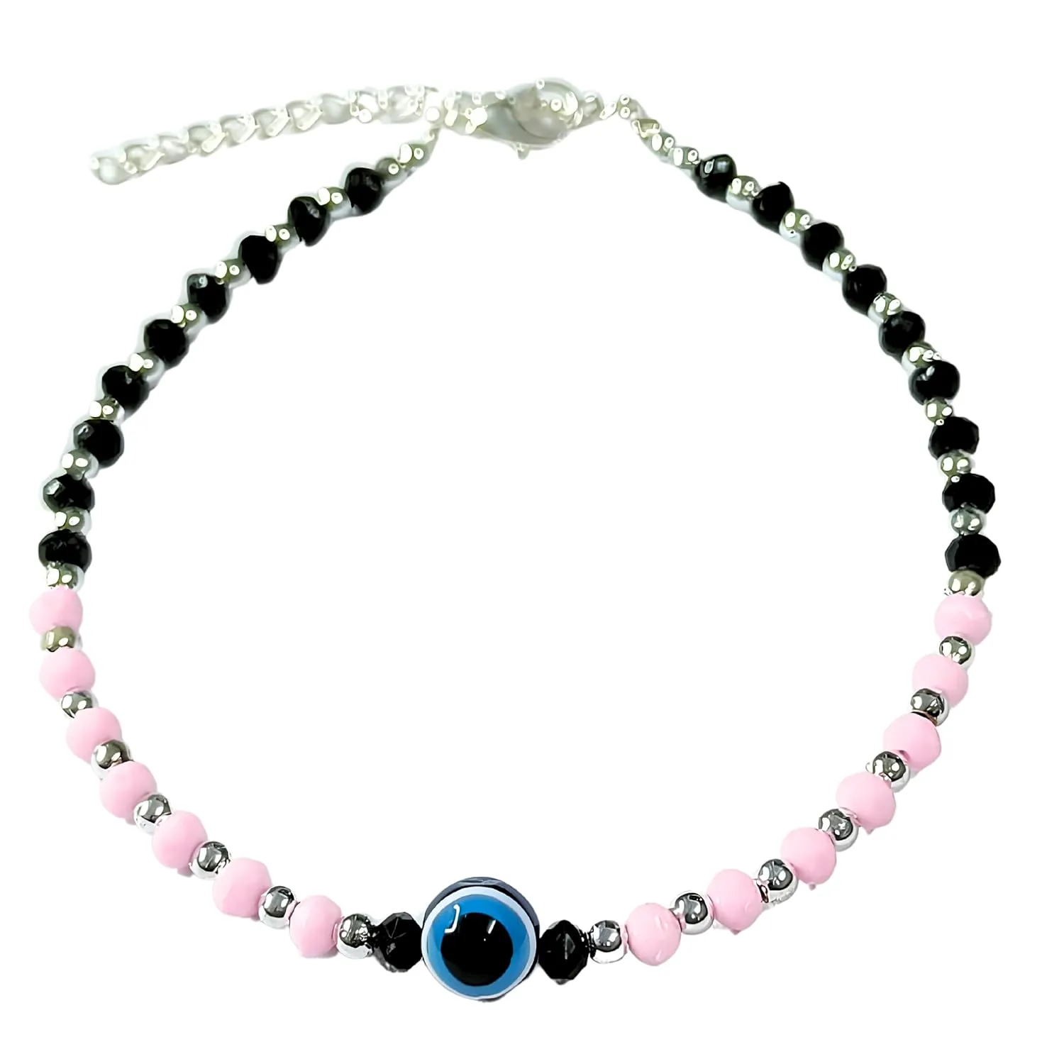 Small Bead Waterproof Anklets for Women Girls Beach Foot Ankle Bracelet Cute Colorful Friendship Beaded Anklets 9 inches (Baby Pink - Black)