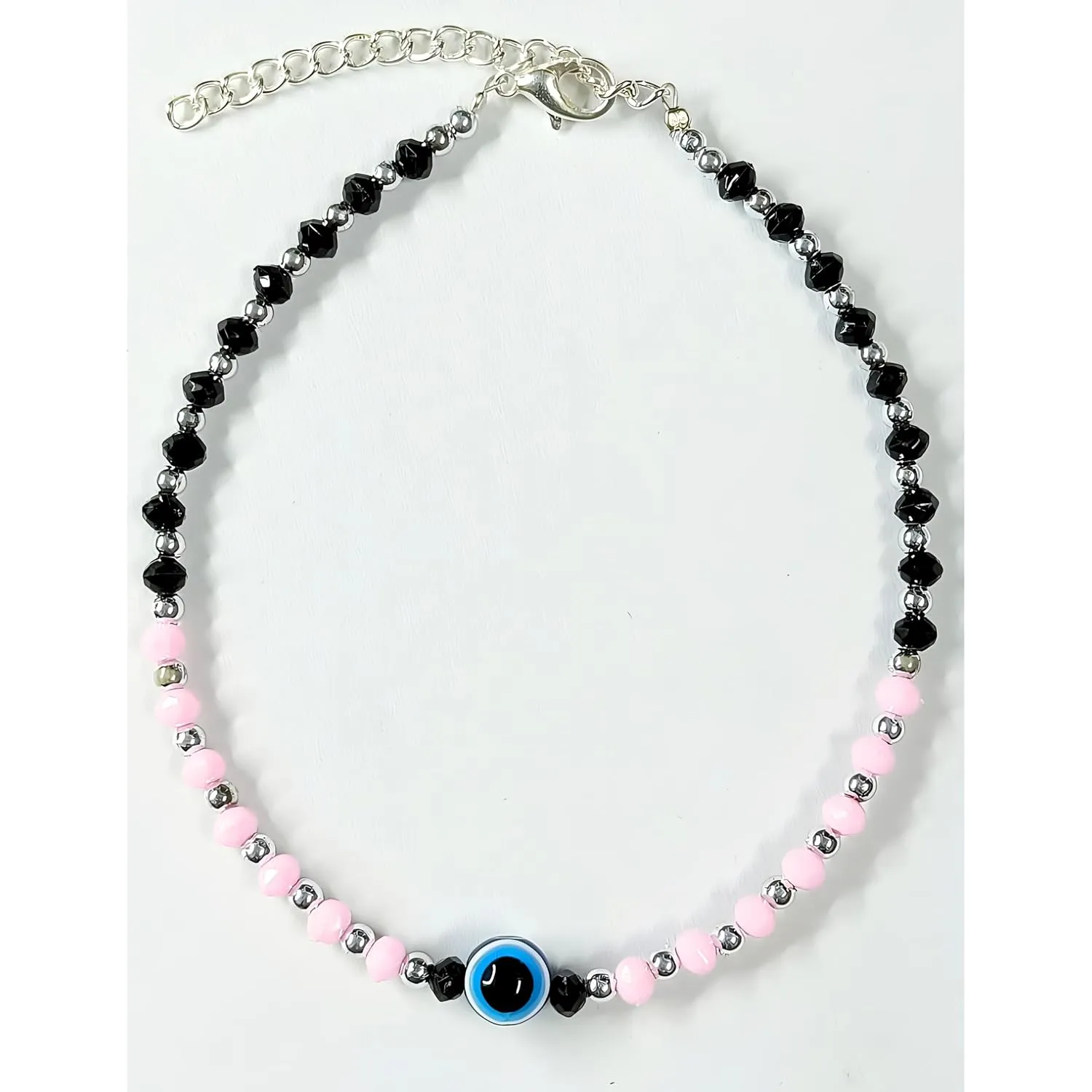 Small Bead Waterproof Anklets for Women Girls Beach Foot Ankle Bracelet Cute Colorful Friendship Beaded Anklets 9 inches (Baby Pink - Black)