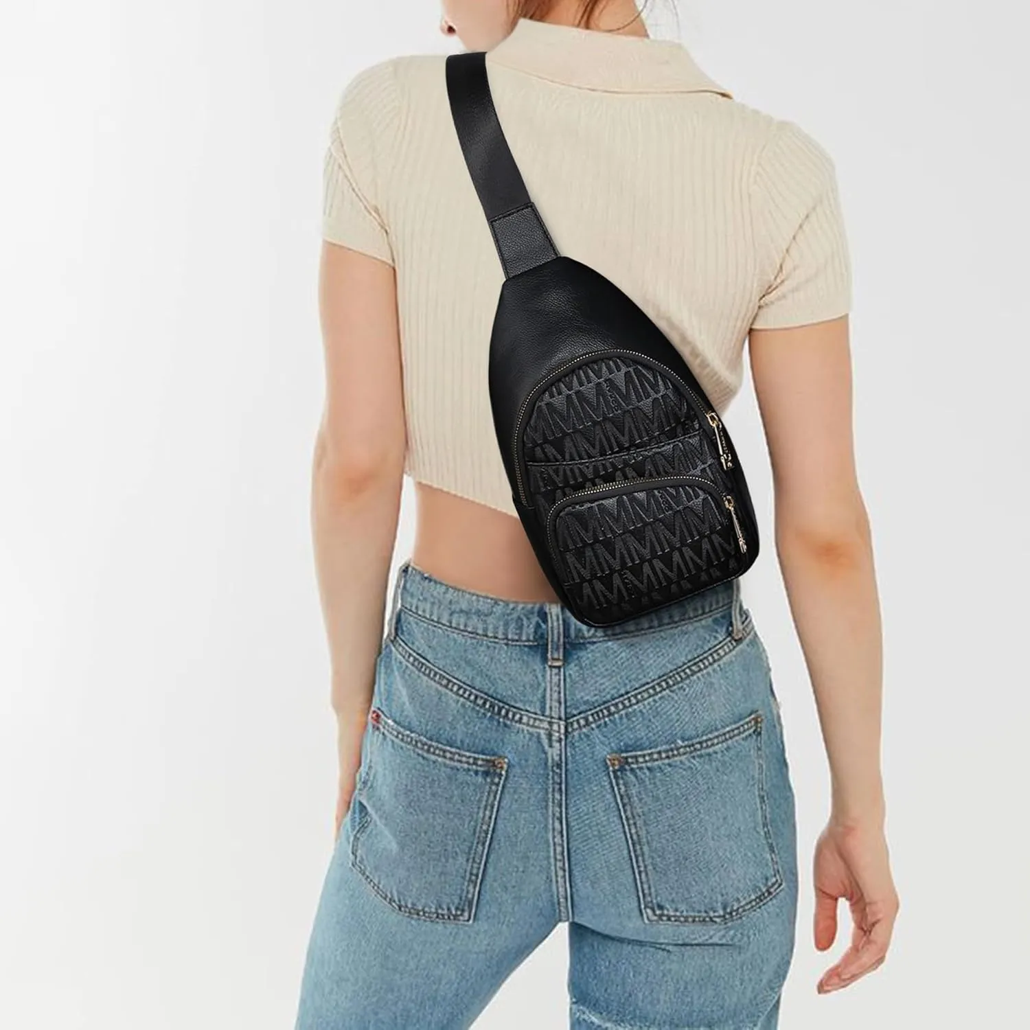 Small Crossbody Bag for Women Pu Leather Sling Purse Trendy Fanny Pack Chest Bag for Travel