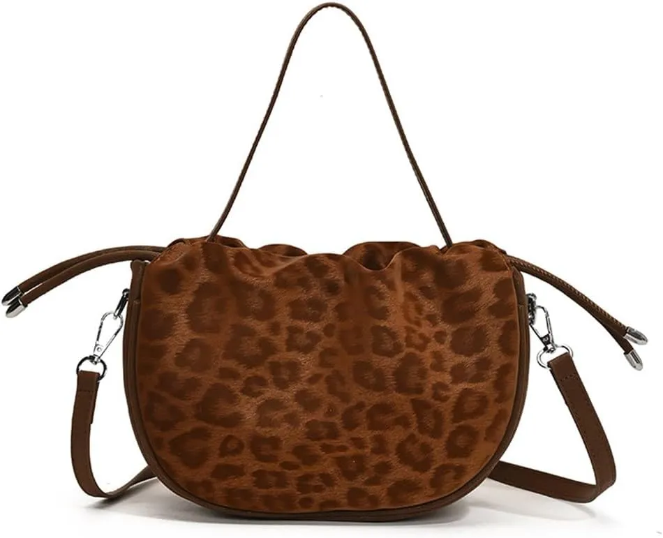 Small Leopard Drawstring Bucket Tote Bag Mini Cheetah Print Crossbody Drawstring Handbag and Purse Retro Leopard Purse
