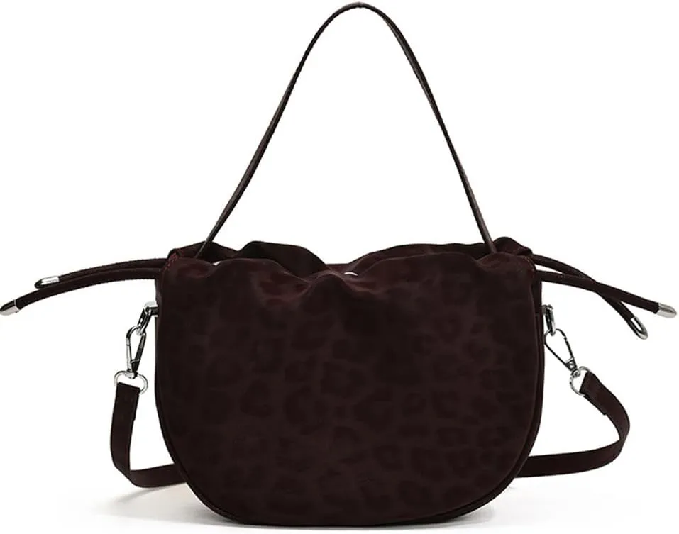 Small Leopard Drawstring Bucket Tote Bag Mini Cheetah Print Crossbody Drawstring Handbag and Purse Retro Leopard Purse