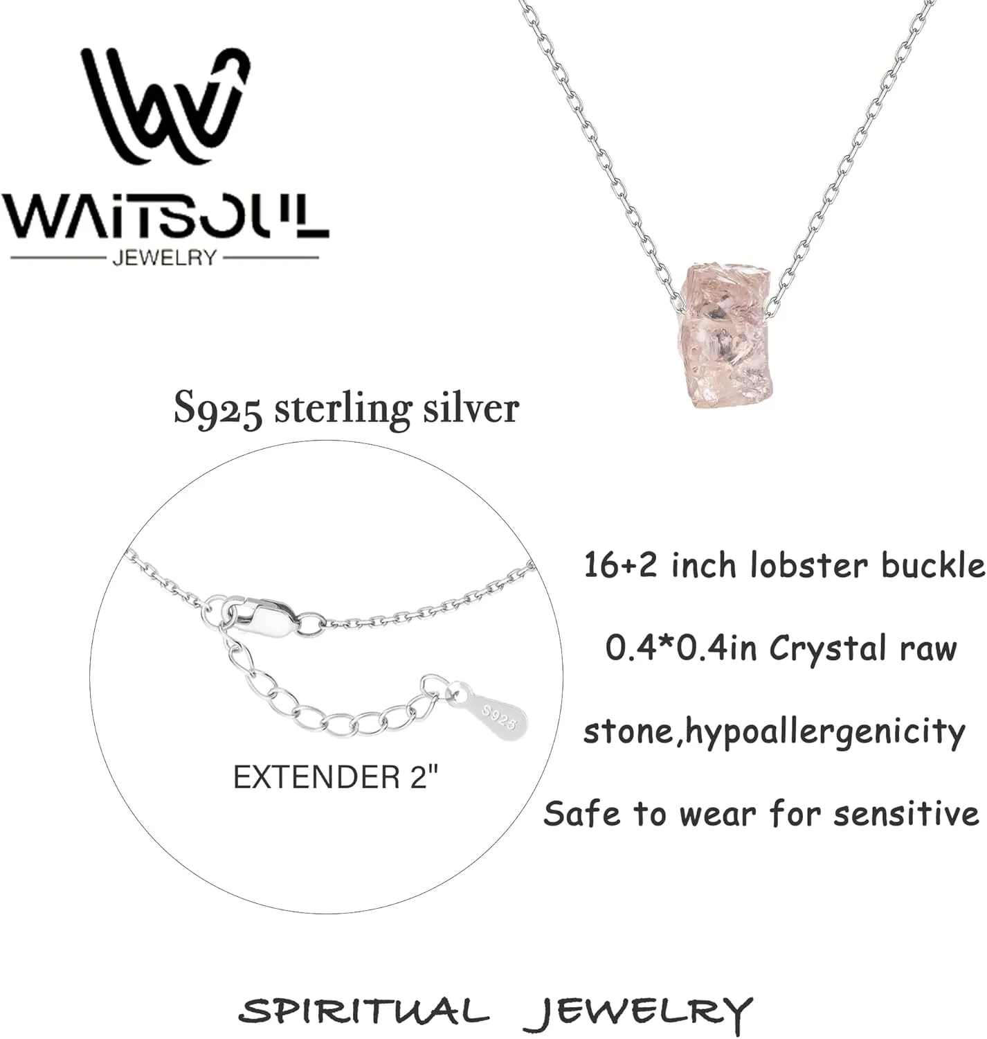 Solid 925 Sterling Silver Natural Crystal Necklace Spiritual Energy Healing Raw Stone