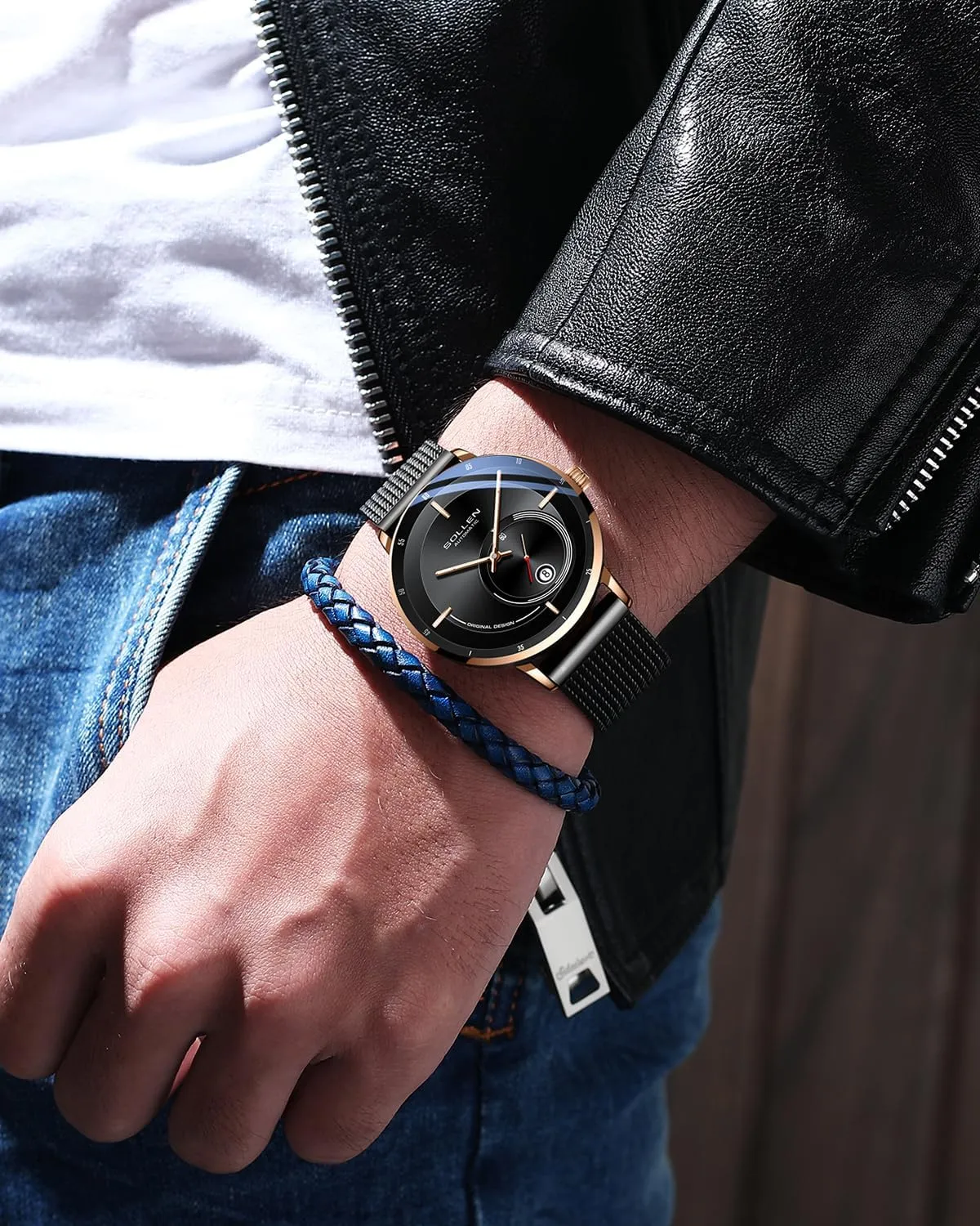 SOLLEN Automatic Watches for Men, Minimalist and Slim Mechanical Watch, Waterproof Men's Wrist Watch with Flywheel & Luminous Function - Gift for Male