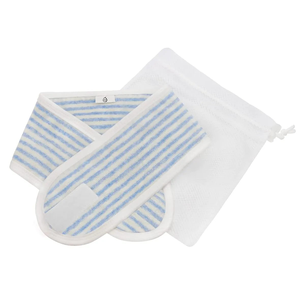 Spa Headband - 100% Organic Cotton Terry Cloth Women Facial Makeup Head Band Soft Head Wraps for Shower Washing Face Bath (Blue)