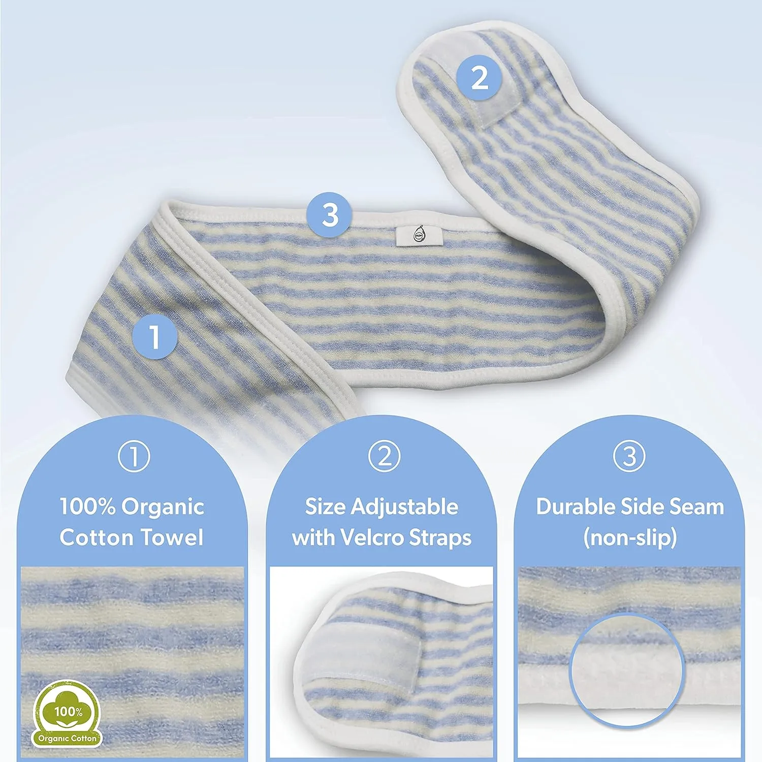 Spa Headband - 100% Organic Cotton Terry Cloth Women Facial Makeup Head Band Soft Head Wraps for Shower Washing Face Bath (Blue)
