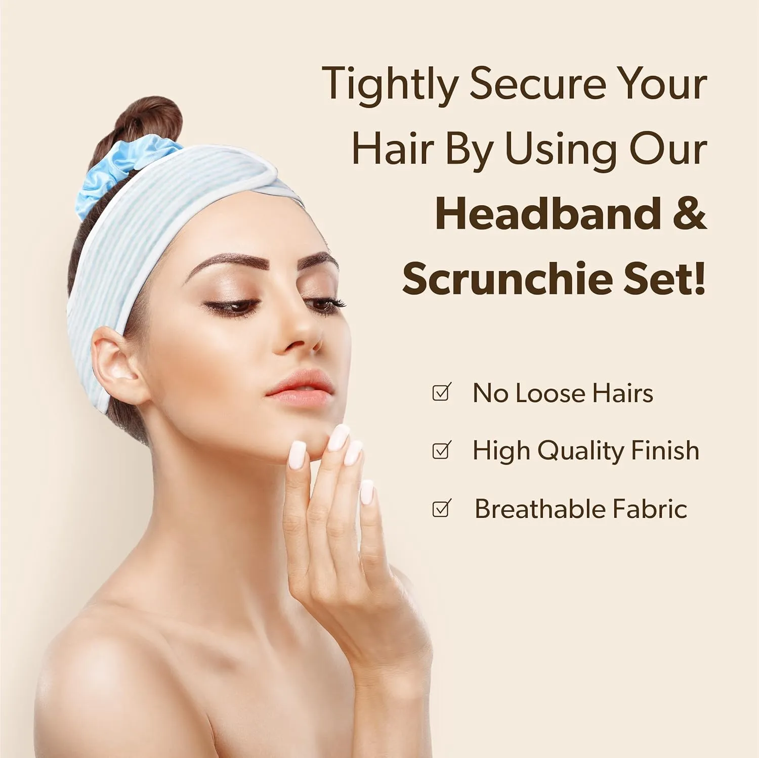 Spa Headband - 100% Organic Cotton Towel Terry Cloth Women Facial Makeup Head Band Soft Head Wraps for Shower Washing Face Bath (Blue Headband Set)