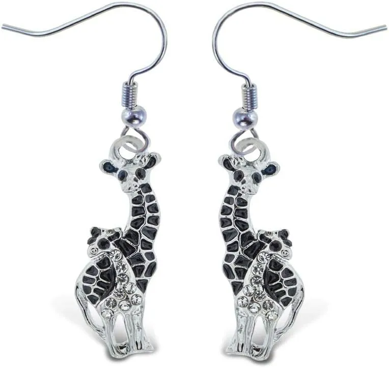 Sparkling Crystal Dangle Drop Earrings, Rhinestone Stud Silver Costume Jewelry, Hypoallergenic Statement Charm, Fish Hook Ear Ring Accessory - Giraffe