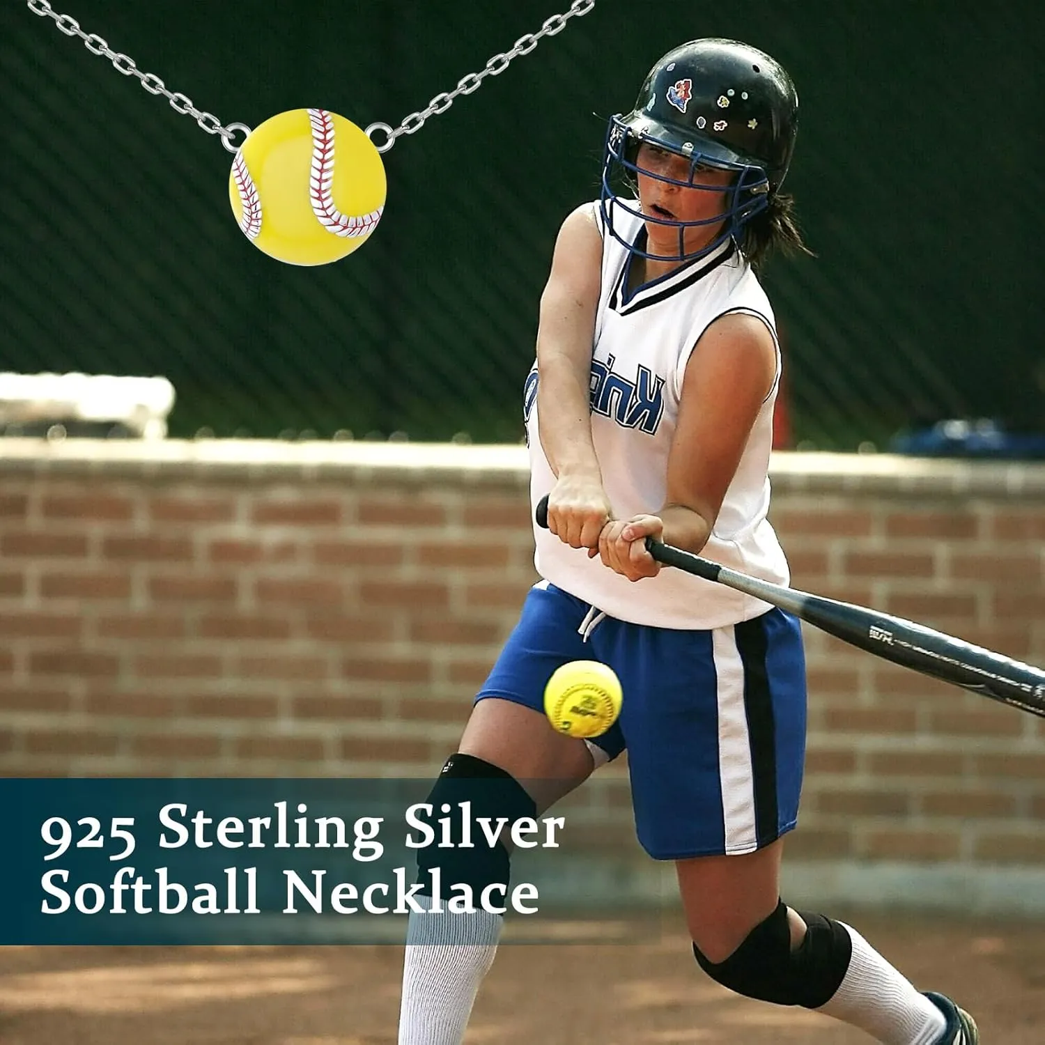 Sport Ball Pendant Necklace for Women - 925 Sterling Silver Softball/Volleyball/Soccer/Basketball/Tennis Sports Ball Jewelry Accessories Team Coach Gifts for Fans