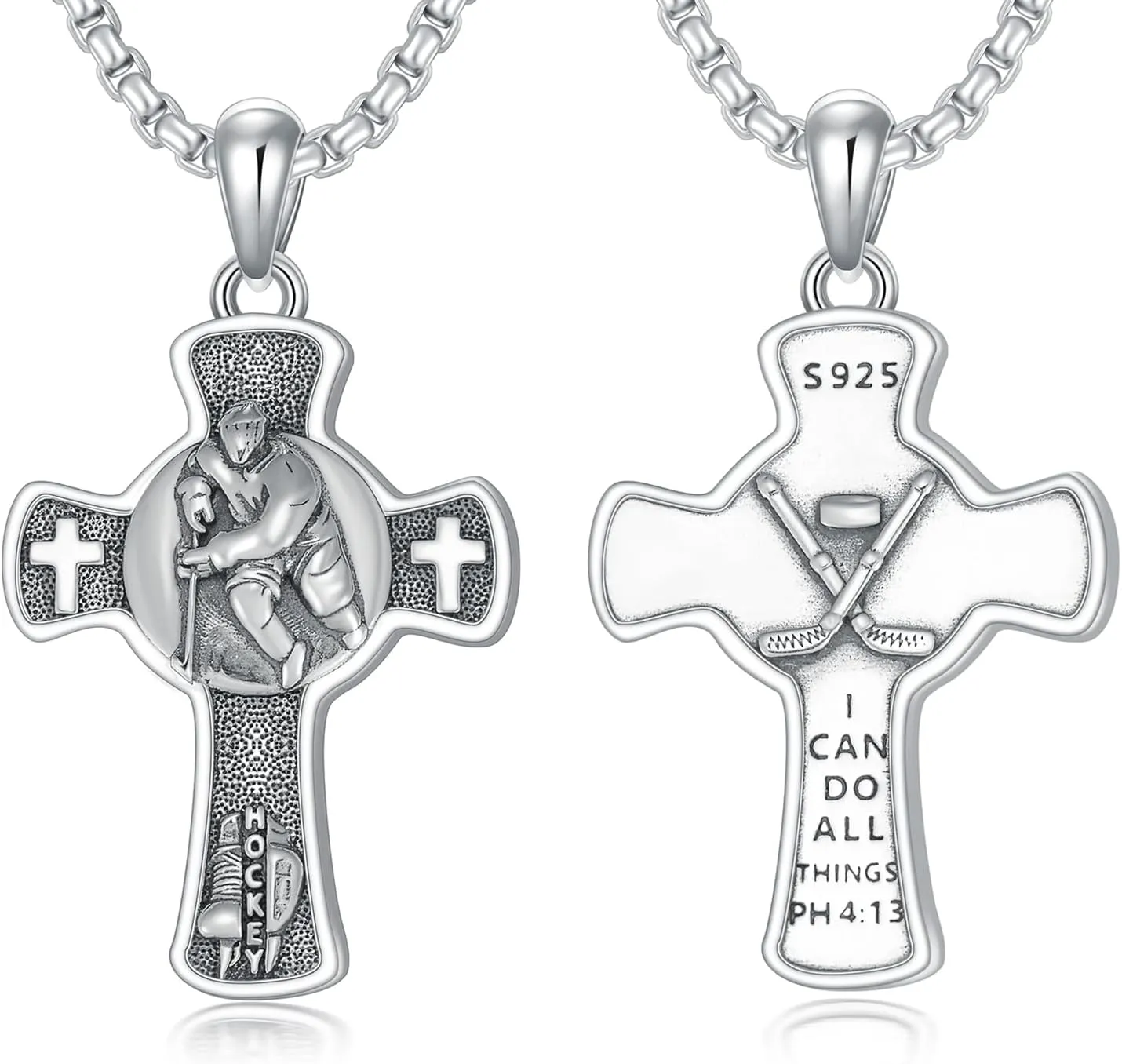 Sport Cross Necklace 925 Sterling Silver Sport Necklace Bible Cross Verse Philippians 4:13 Pendant Sport Jewelry Gifts for Men Athletes Sports Lovers