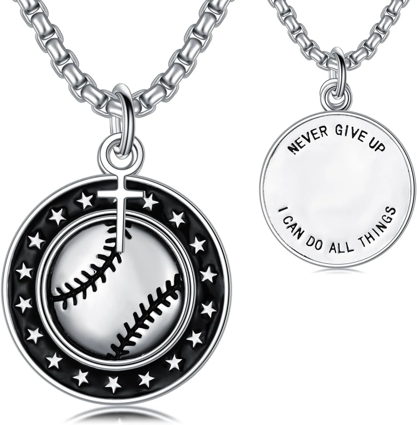 Sport Necklace 925 Sterling Silver Baseball/Soccer/Football Cross Necklace Sport Jewelry Gifts for Women Men