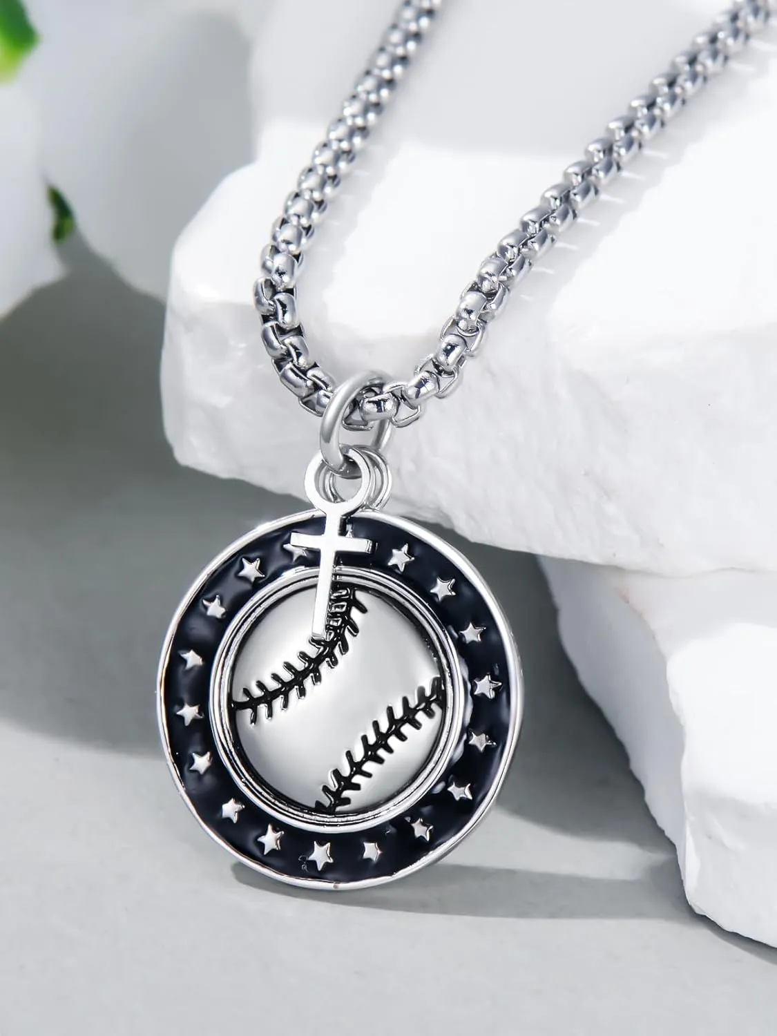 Sport Necklace 925 Sterling Silver Baseball/Soccer/Football Cross Necklace Sport Jewelry Gifts for Women Men