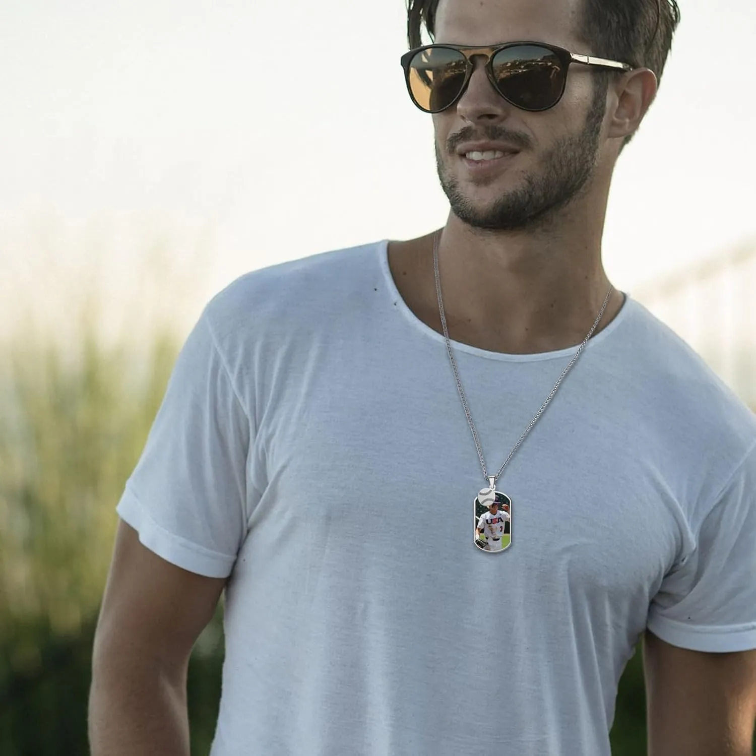 Sports Ball Basketball Football Baseball Soccer Photo Necklace Personalized Necklaces Engraved Personalized Picture Pendant Necklace for Women Men Customized Gifts