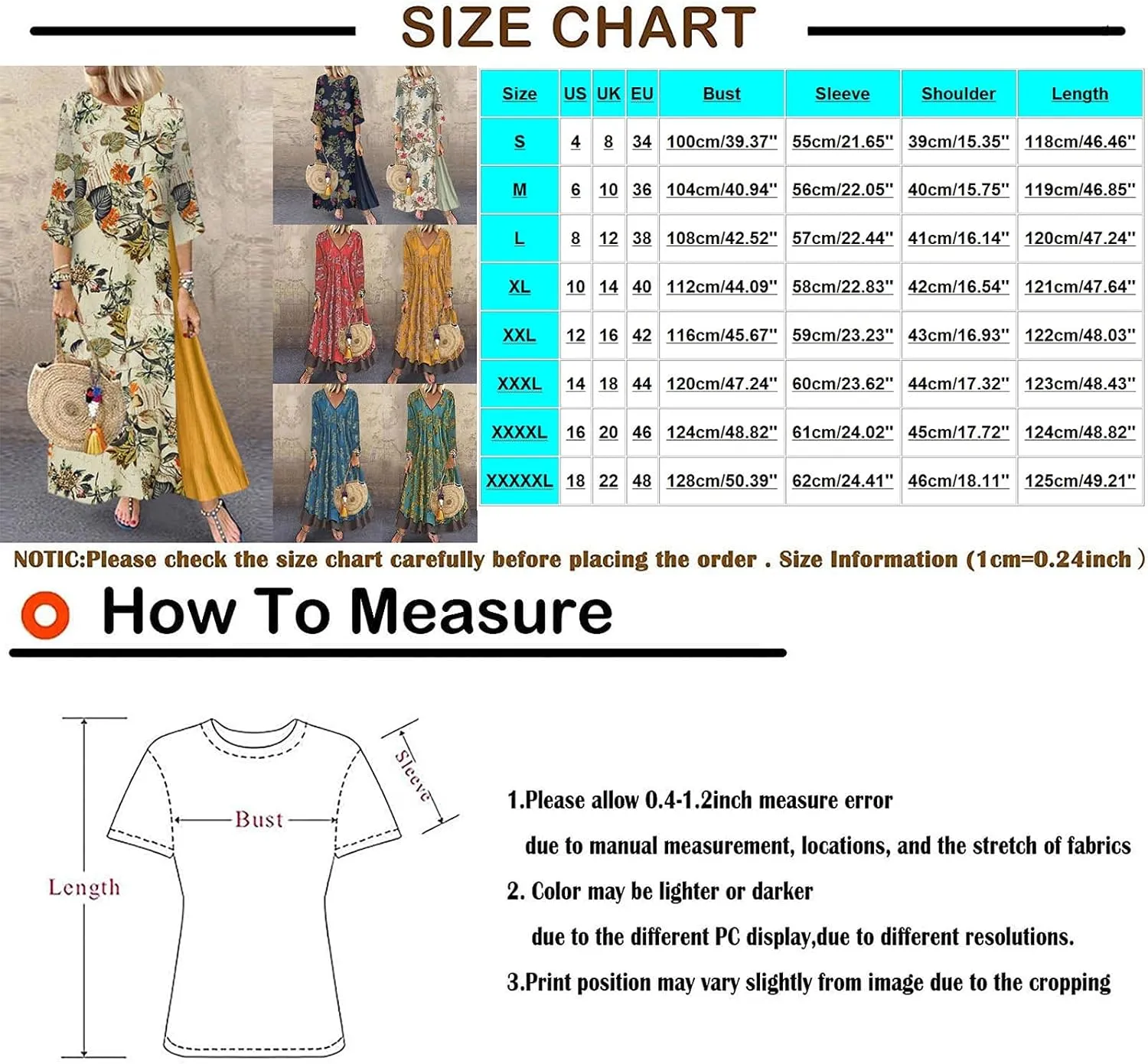 Spring Dresses for Women 2024 Casual 3/4 Sleeve Plus Size Maxi Dress A Line Shirt Flowy Swing Beach Vacation Long Sundress