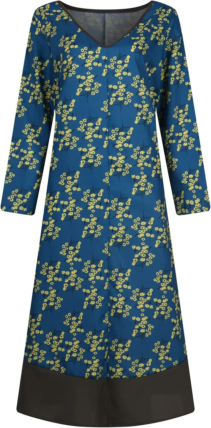 Spring Dresses for Women 2024 Casual 3/4 Sleeve Plus Size Maxi Dress A Line Shirt Flowy Swing Beach Vacation Long Sundress