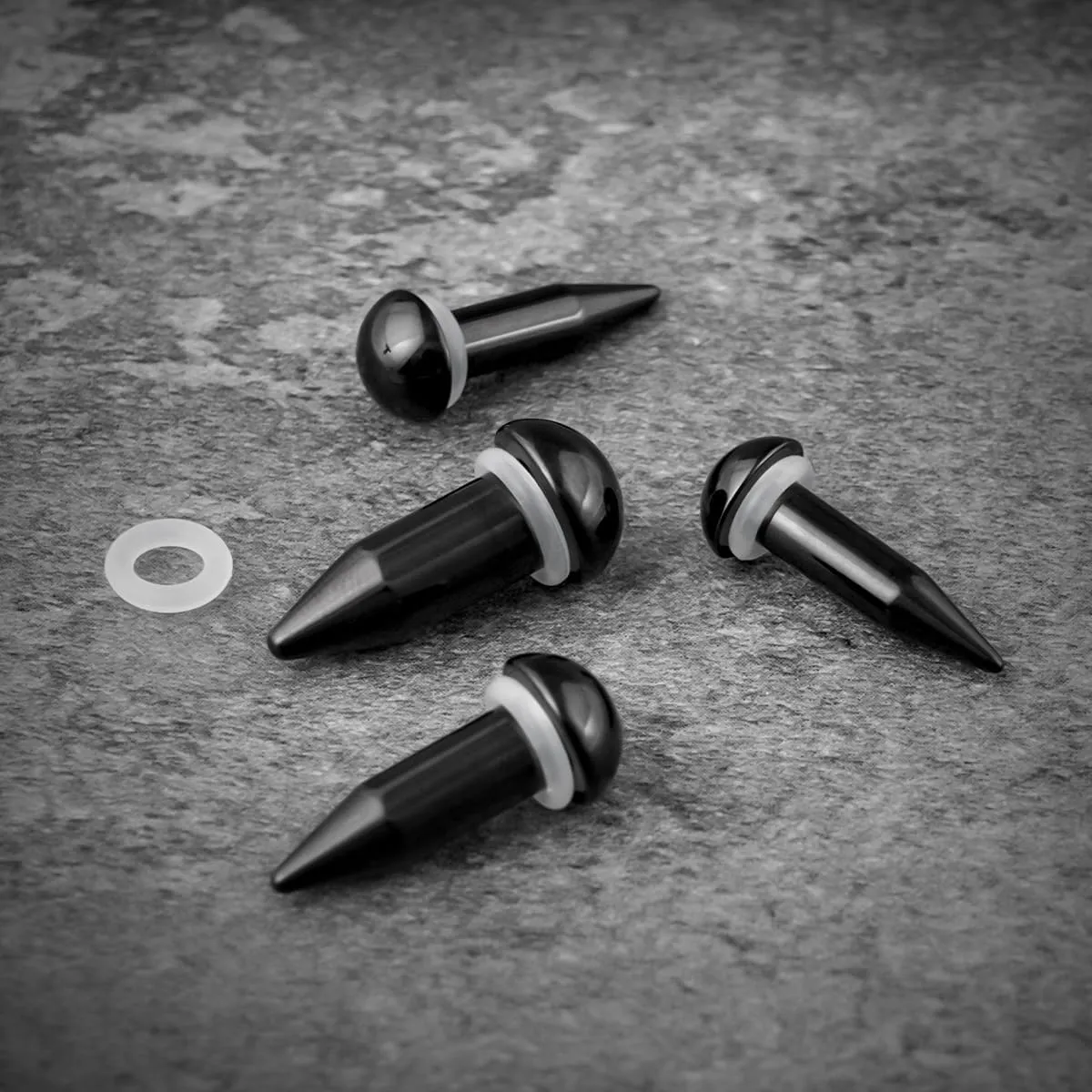 Stainless Steel Stretching Kit Short Taper Expander O-Ring Round | Flat Top Body Piercing Jewelry Small Size Black | Silver Set