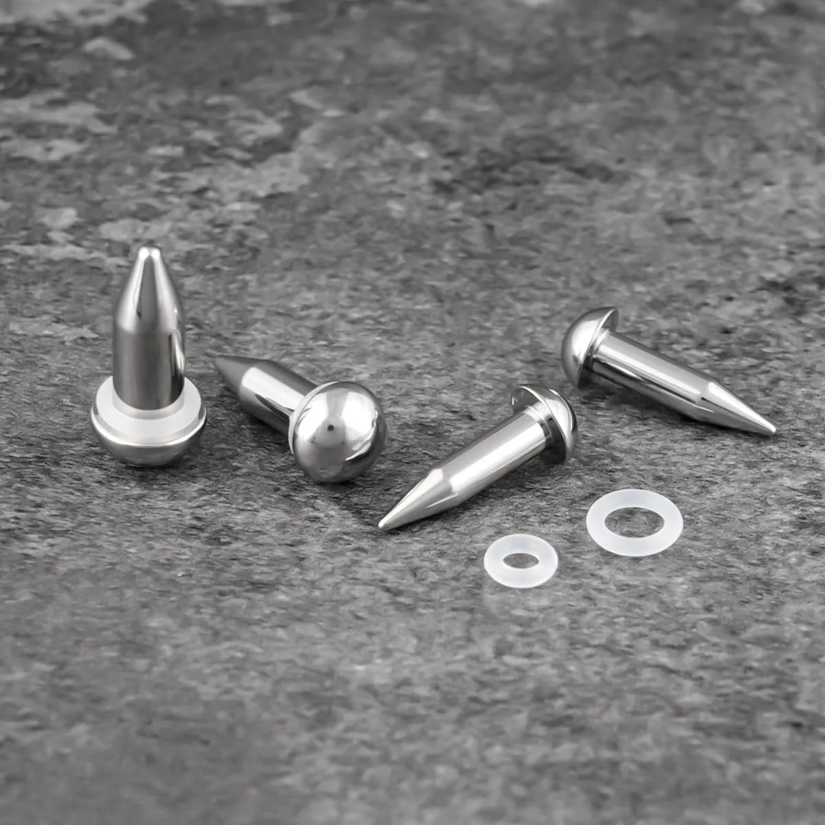 Stainless Steel Stretching Kit Short Taper Expander O-Ring Round | Flat Top Body Piercing Jewelry Small Size Black | Silver Set