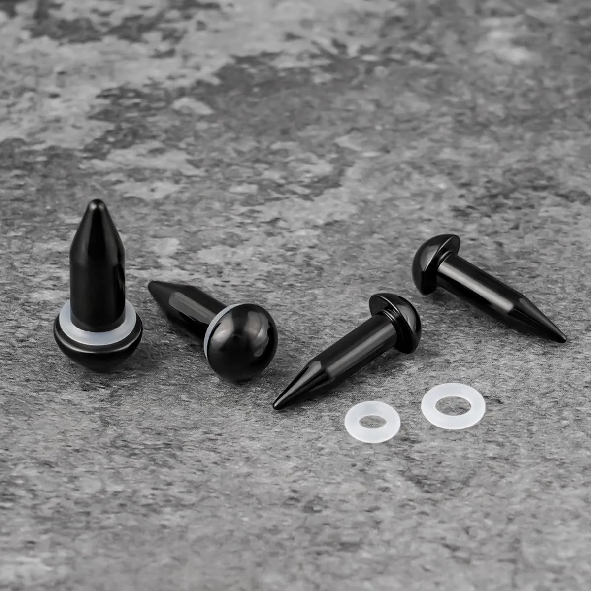 Stainless Steel Stretching Kit Short Taper Expander O-Ring Round | Flat Top Body Piercing Jewelry Small Size Black | Silver Set