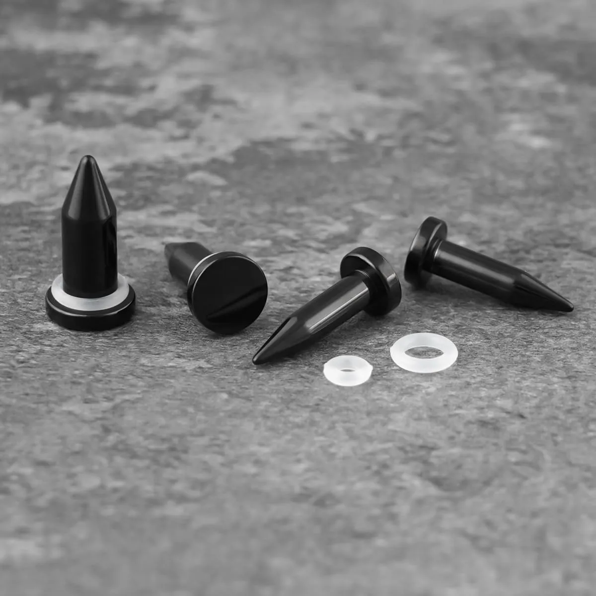 Stainless Steel Stretching Kit Short Taper Expander O-Ring Round | Flat Top Body Piercing Jewelry Small Size Black | Silver Set